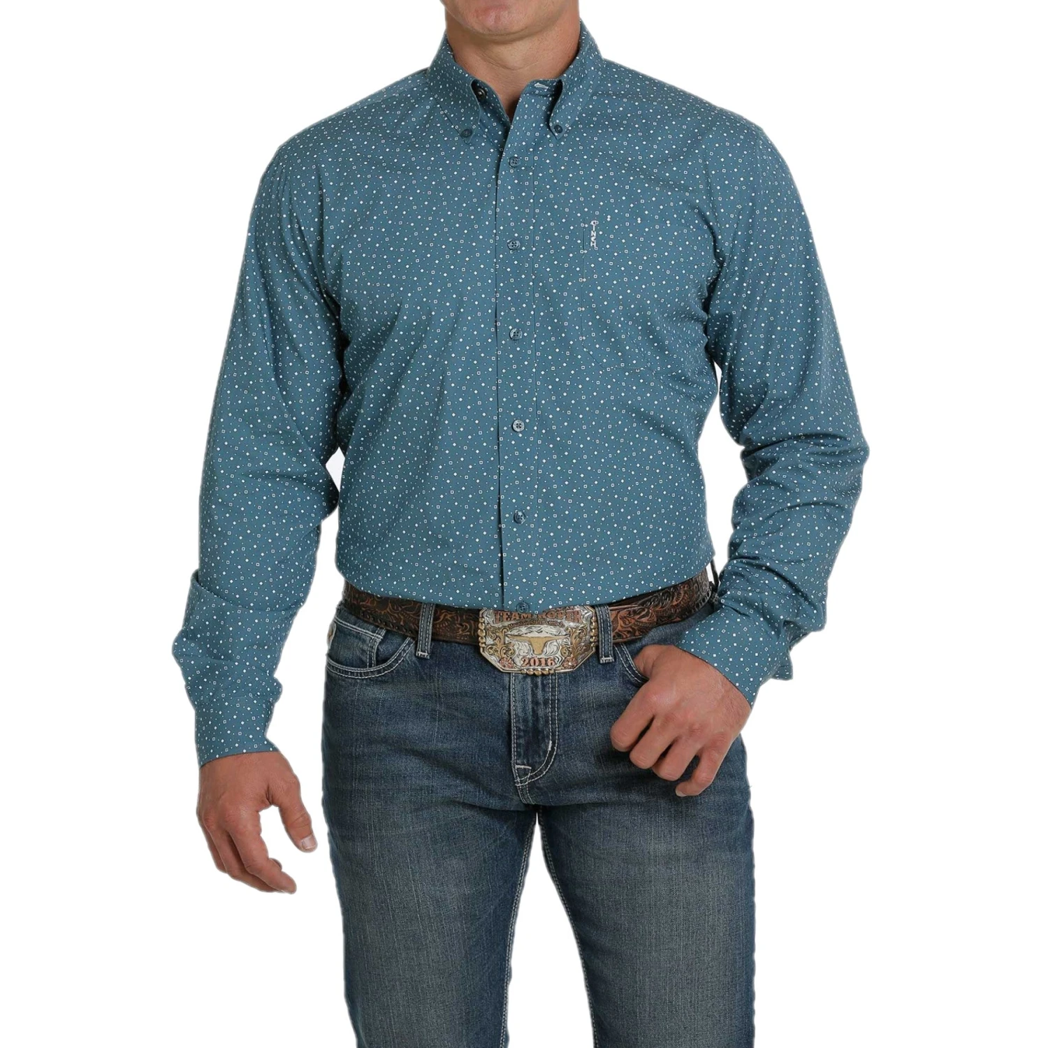 Cinch Men's Basic Weave Print Tea Blue Button Down Shirt MTW1347029 3 Cinch Men's Basic Weave Print Tea Blue Button Down Shirt MTW1347029