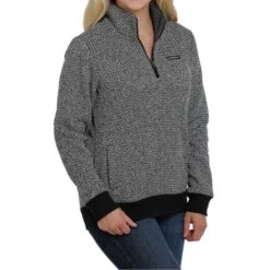 Cinch Ladies 1/4 Zip Black And Grey Chevron Sweater MAK9822002