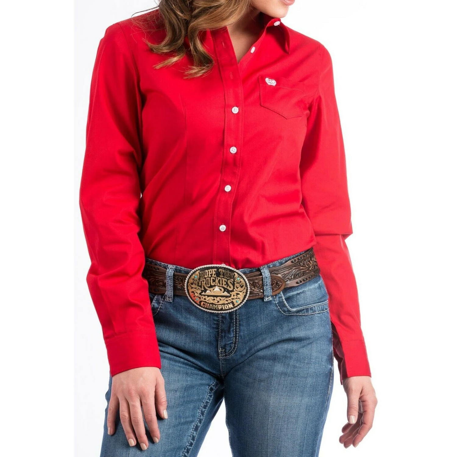 Cinch Ladies Solid Red Button-Down Shirt MSW9164032 3 Cinch Ladies Solid Red Button-Down Shirt MSW9164032