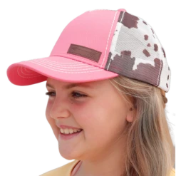 Cinch Youth Girl's Pink & Cow Print Trucker Cap CCC0042020