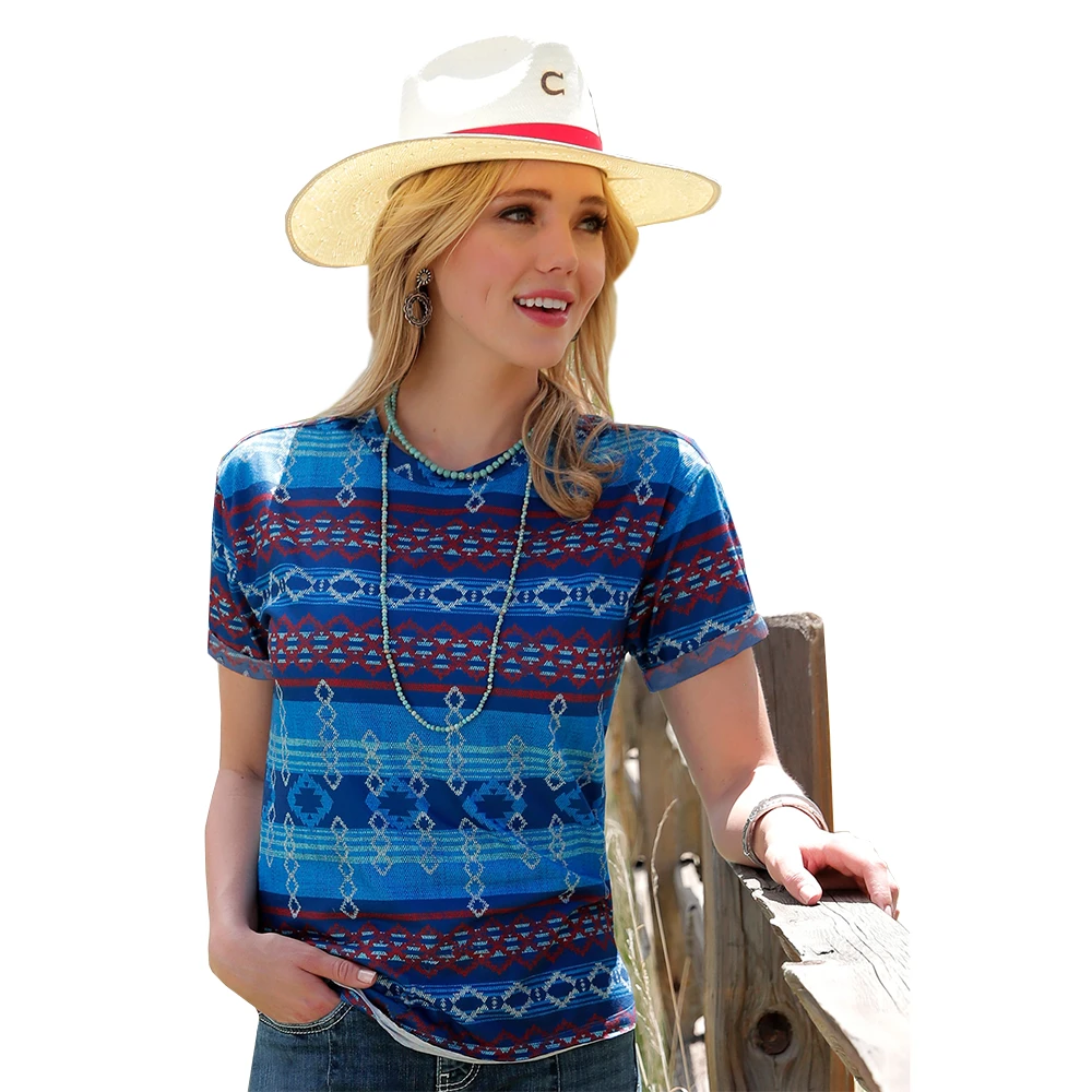 Cinch Ladies Blue Aztec Printed T-Shirt CTK7351007 3 Cinch Ladies Blue Aztec Printed T-Shirt CTK7351007