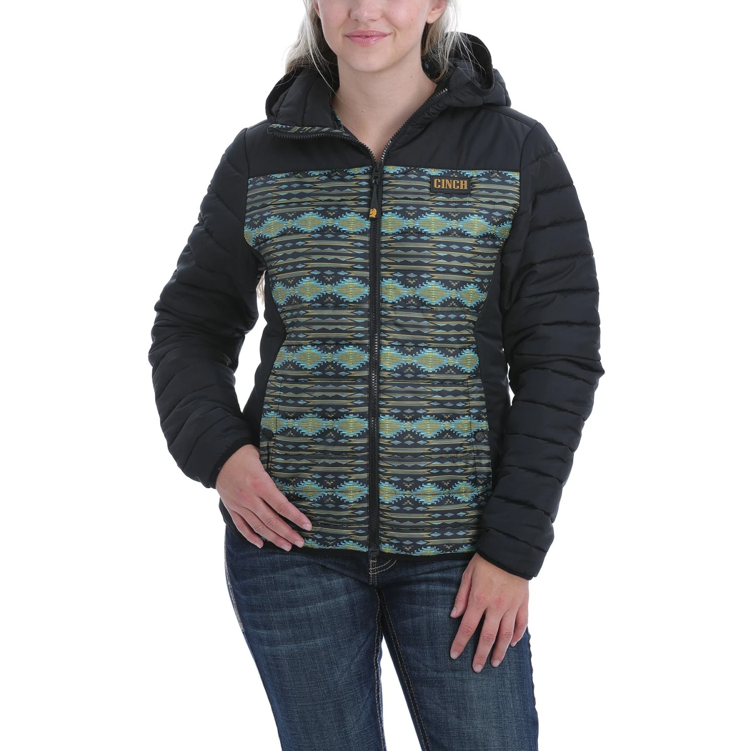Cinch LadiesPuffer Black Aztec Hooded Jacket MAJ9852001 3 Cinch LadiesPuffer Black Aztec Hooded Jacket MAJ9852001