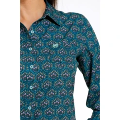 Cinch Ladies Areanflex Teal Button Down Shirt MSW9163017 -RodeoGearShop MSW9163017 2