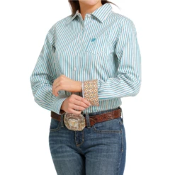 Cinch® Ladies Striped Teal Button Down Shirt MSW9164202
