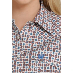 Cinch® Ladies Square Pattern Red & Blue Button Down Shirt MSW9201029 -RodeoGearShop MSW9201029 1