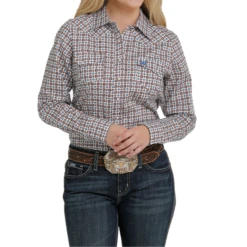 Cinch® Ladies Square Pattern Red & Blue Button Down Shirt MSW9201029