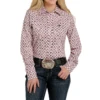 Cinch® Ladies White And Pink Cotton Weave Snap Down Shirt MSW9201030 -RodeoGearShop MSW9201030