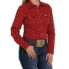 Cinch® Ladies Criss Cross Red Button Down Shirt MSW9201036 -RodeoGearShop MSW9201036a