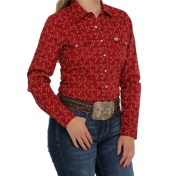 Cinch® Ladies Criss Cross Red Button Down Shirt MSW9201036