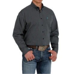 Cinch® Men's Navy Geo Print Plain Weave Button Down Shirt MTW1105366 -RodeoGearShop MTW1105366 3