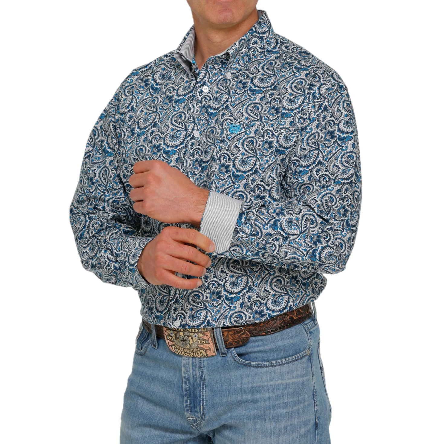 Cinch® Men's Navy & White Paisley Pattern Button Down Shirt MTW1105401 3 Cinch® Men's Navy & White Paisley Pattern Button Down Shirt MTW1105401