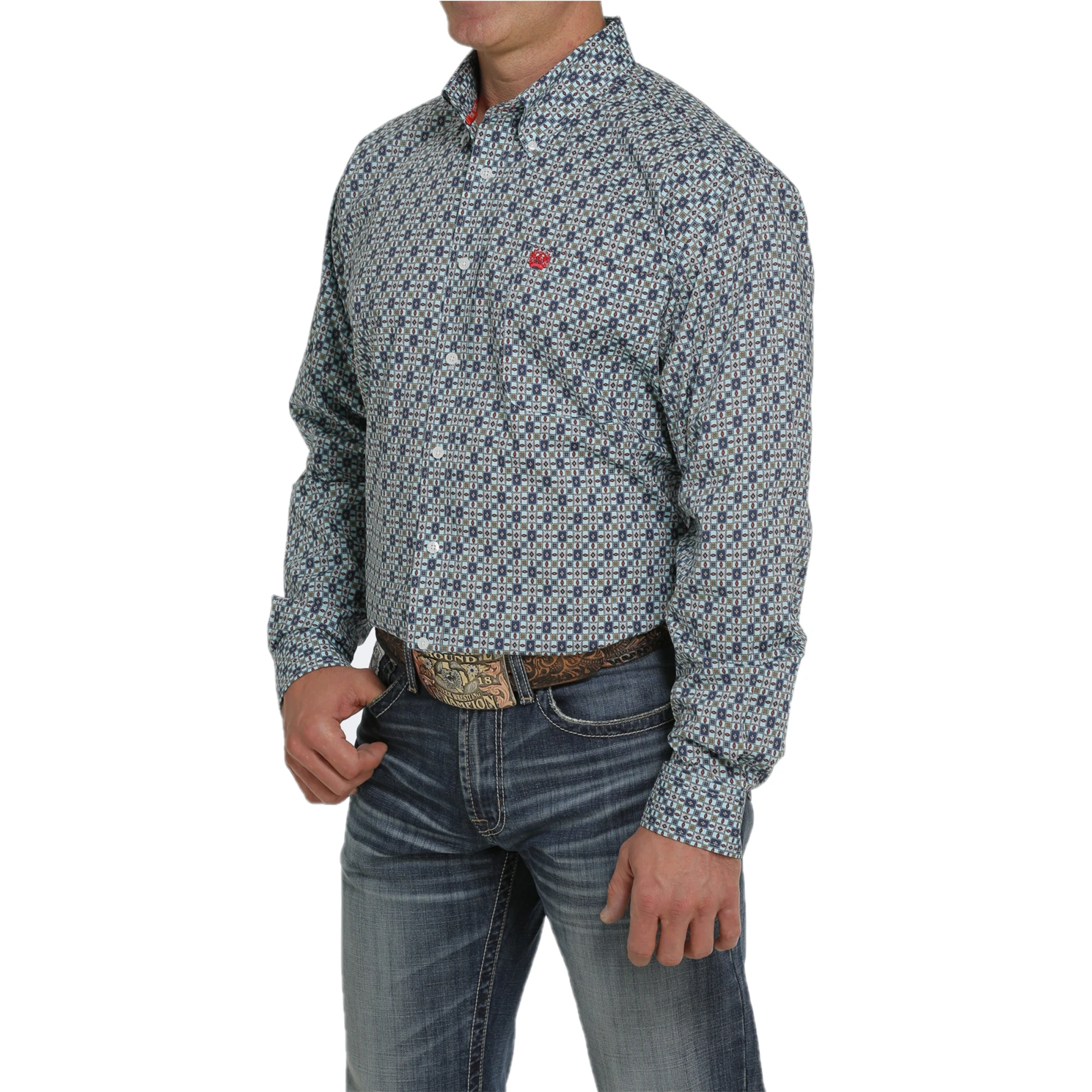 Cinch® Men's Light Blue Geometric Printed Button Down Shirt MTW1105434 4 Cinch® Men's Light Blue Geometric Printed Button Down Shirt MTW1105434 - Image 2