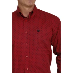 Cinch® Men's Red Geometric Diamond Pattern Button Up Shirt MTW1105460 -RodeoGearShop MTW1105460 2