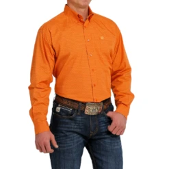 Cinch® Men's Zig Zag Print Orange Button Down Shirt MTW1105475