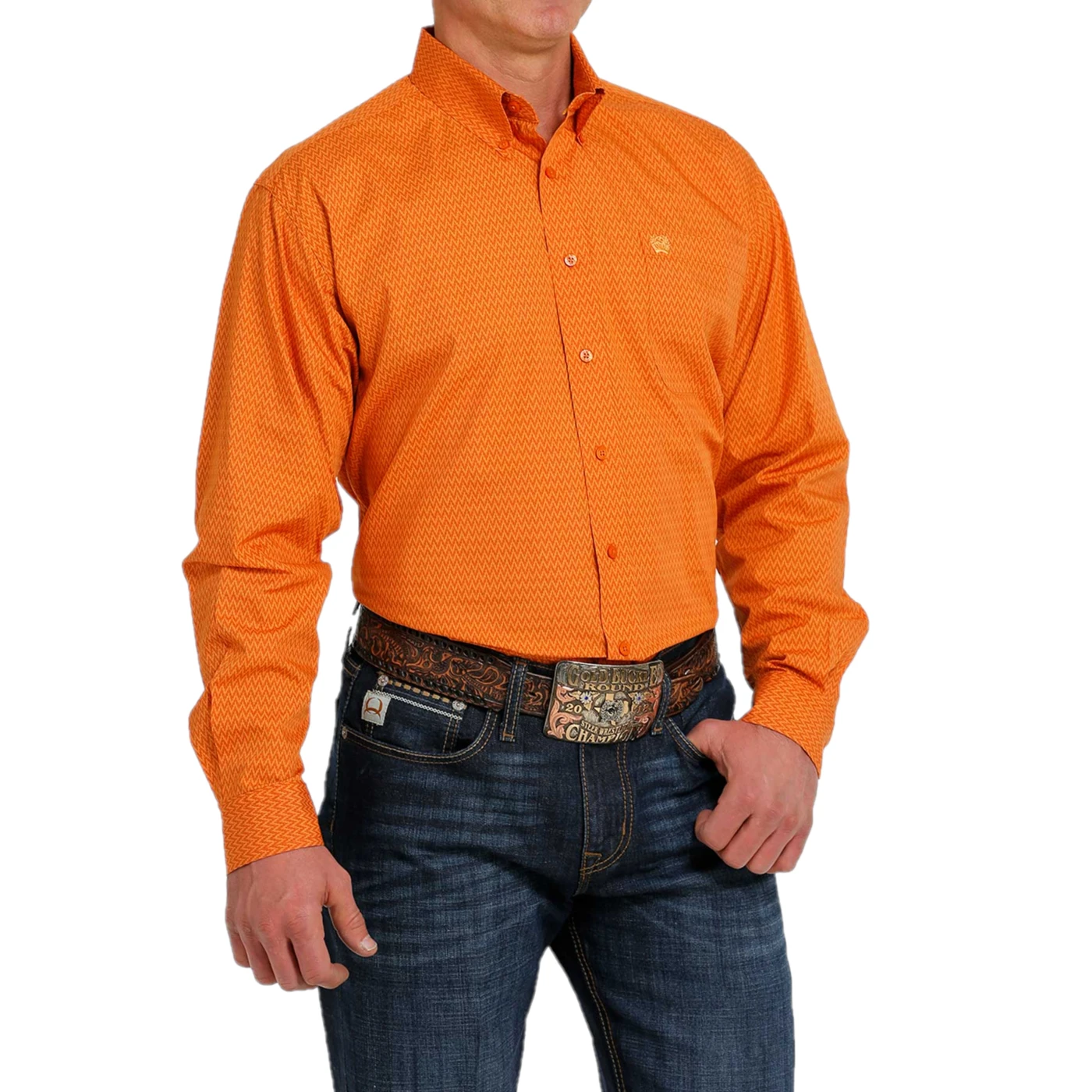 Cinch® Men's Zig Zag Print Orange Button Down Shirt MTW1105475 3 Cinch® Men's Zig Zag Print Orange Button Down Shirt MTW1105475