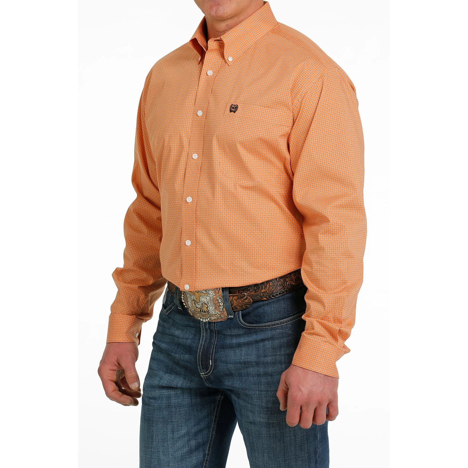 Cinch® Men's Orange Geometric Print Button Down Shirt MTW1105522 4 Cinch® Men's Orange Geometric Print Button Down Shirt MTW1105522 - Image 2