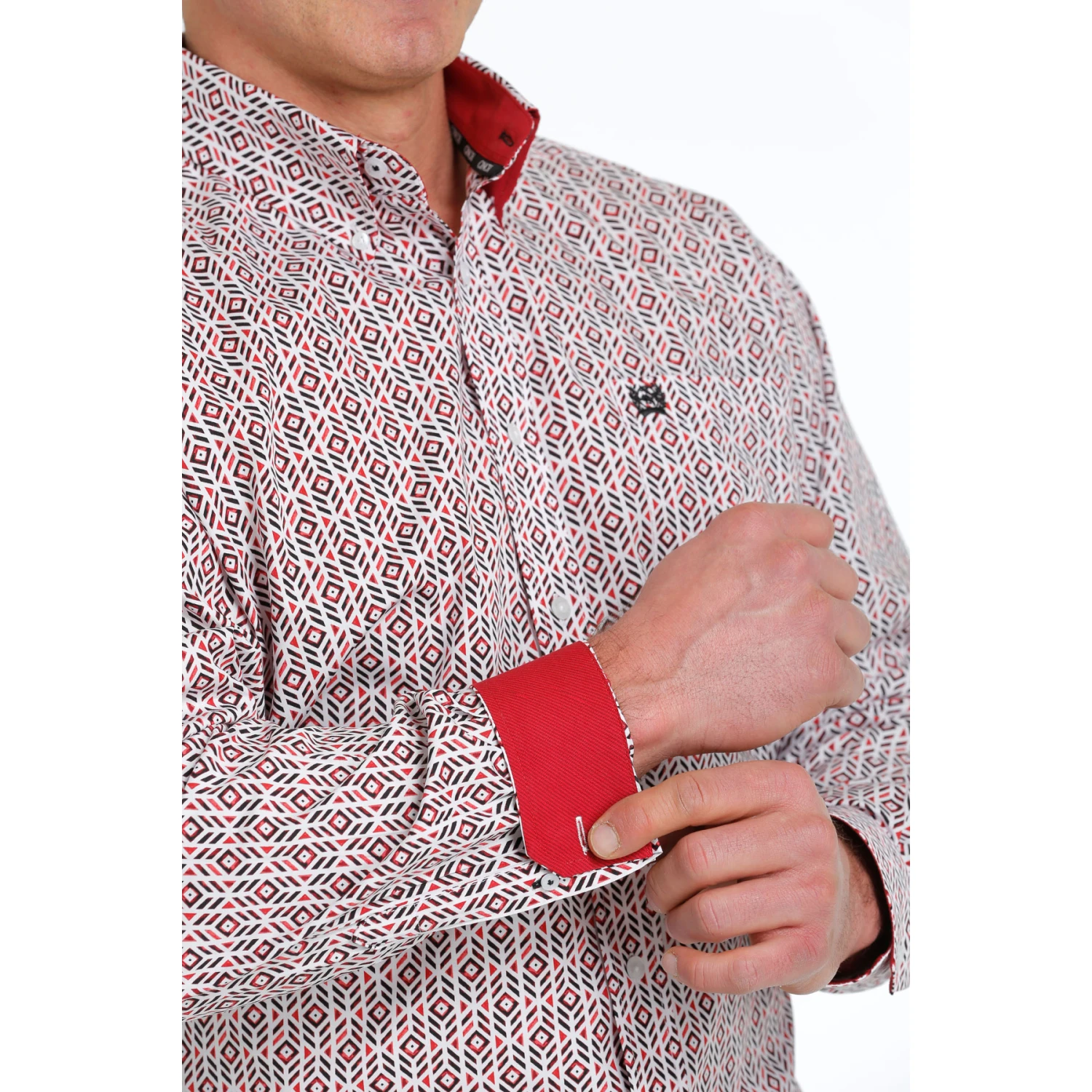 Cinch® Men's White & Red Geometric Print Western Shirt MTW1105525 5 Cinch® Men's White & Red Geometric Print Western Shirt MTW1105525 - Image 3