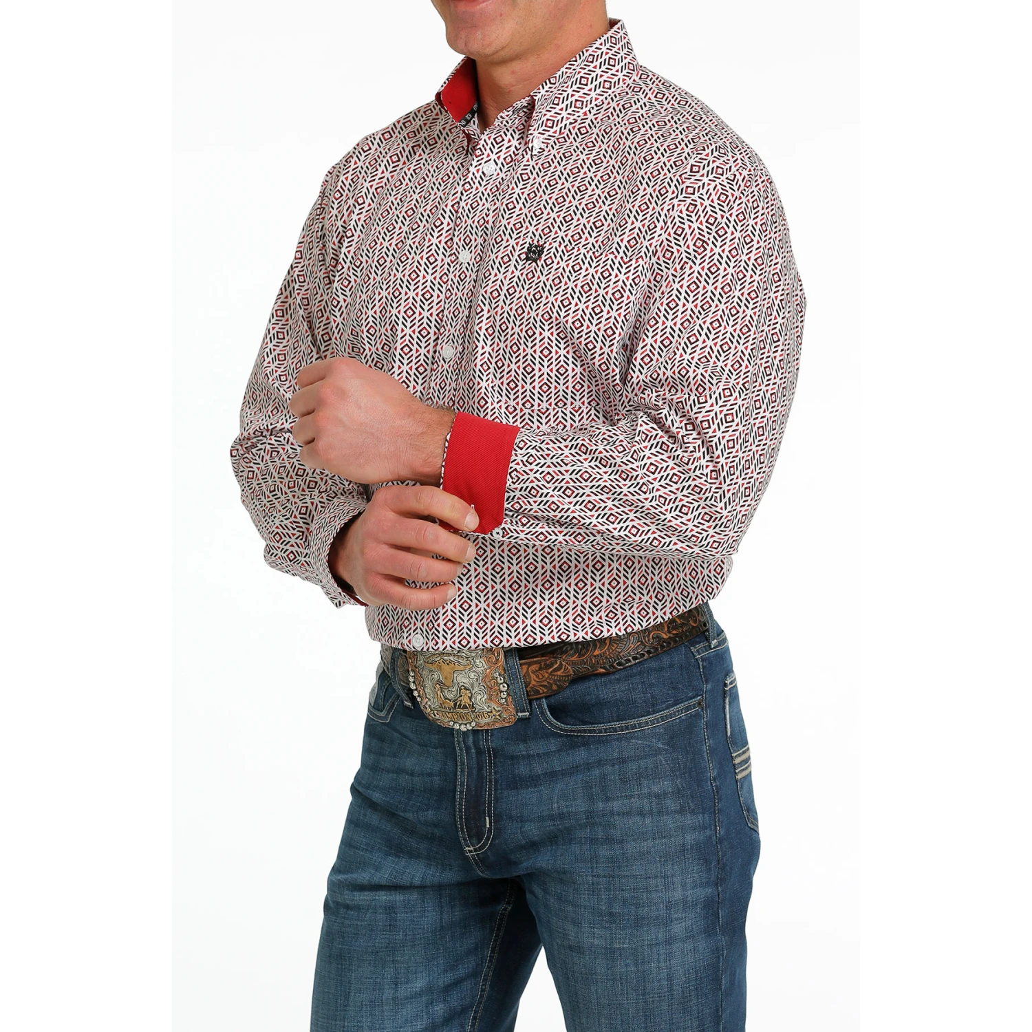 Cinch® Men's White & Red Geometric Print Western Shirt MTW1105525 4 Cinch® Men's White & Red Geometric Print Western Shirt MTW1105525 - Image 2