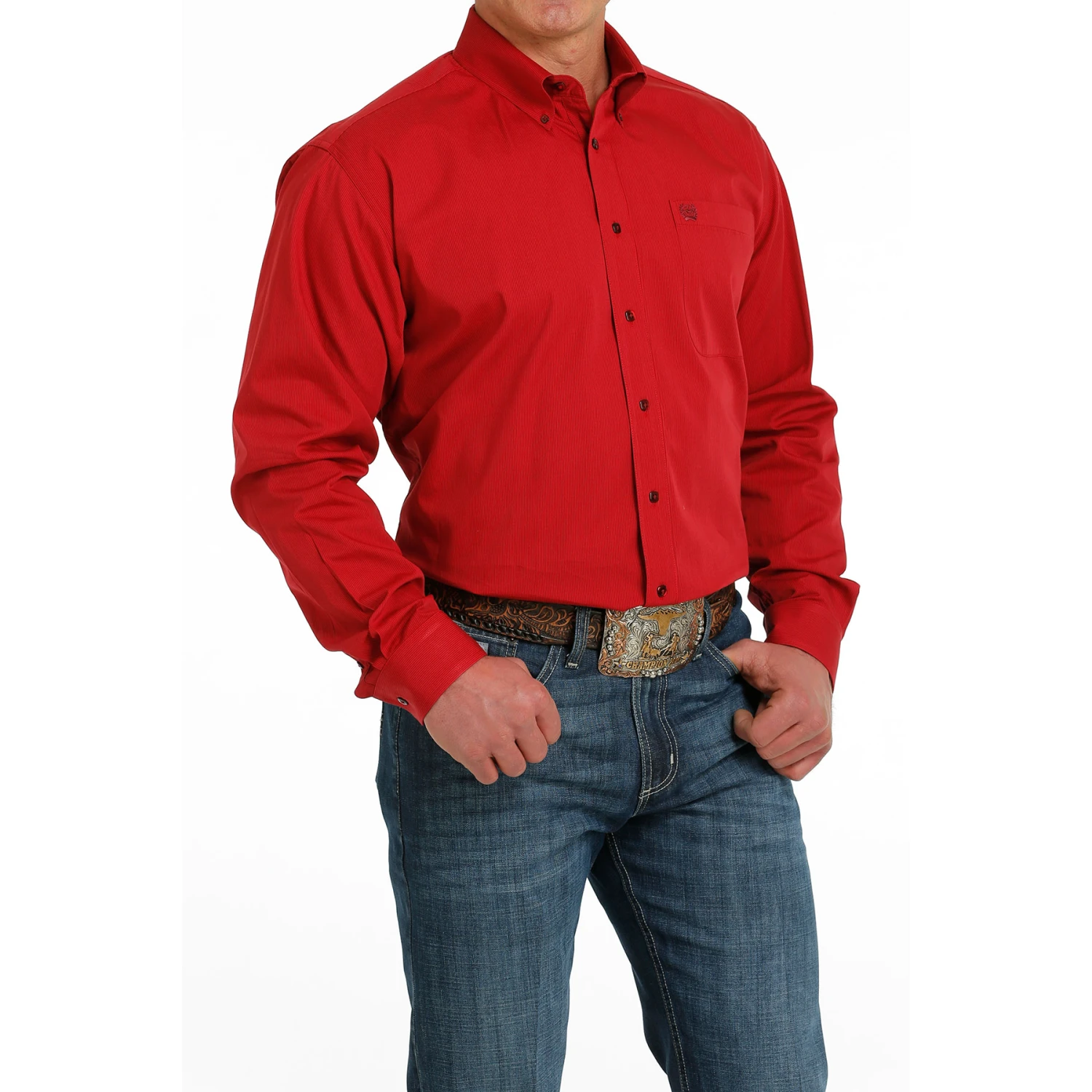 Cinch® Men's Classic Fit Pinstripe Red Button Down Shirt MTW1105526 3 Cinch® Men's Classic Fit Pinstripe Red Button Down Shirt MTW1105526