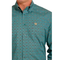 Cinch® Men's Teal Floral Geometric Button Down Shirt MTW1105558 -RodeoGearShop MTW1105558a