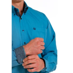 Cinch® Men's Micro-Stripe Turquoise Button Down Shirt MTW1105564 -RodeoGearShop MTW1105564 2