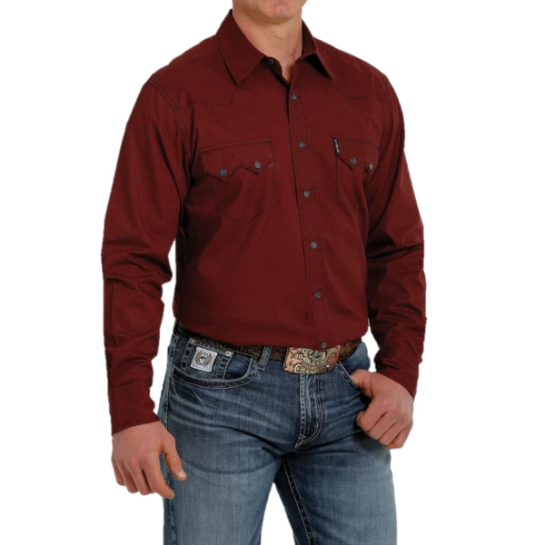 Cinch® Men's Western Plain Red Weave Button Up Shirt MTW1301055 3 Cinch® Men's Western Plain Red Weave Button Up Shirt MTW1301055