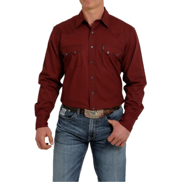 Cinch® Men's Western Plain Red Weave Button Up Shirt MTW1301055 6 Cinch® Men's Western Plain Red Weave Button Up Shirt MTW1301055 - Image 4
