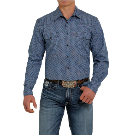 Cinch® Men's Western Topstitch Blue Snap Down Shirt MTW1303055 3 Cinch® Men's Western Topstitch Blue Snap Down Shirt MTW1303055