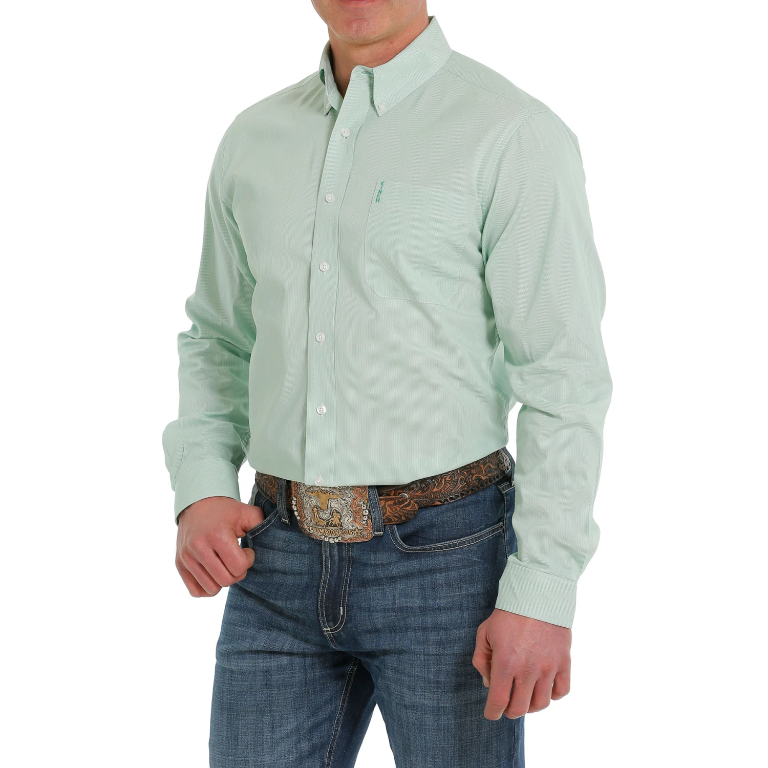 Cinch® Men's Striped Green Button Down Shirt MTW1347071 4 Cinch® Men's Striped Green Button Down Shirt MTW1347071 - Image 2