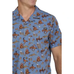 Cinch® Men's Rodeo Print Blue Button Down Camp Shirt MTW1401009 -RodeoGearShop MTW1401009 1