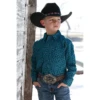 Cinch® Children's Teal Plain Weave Print Snap Down Shirt MTW7020089 -RodeoGearShop MTW7020089