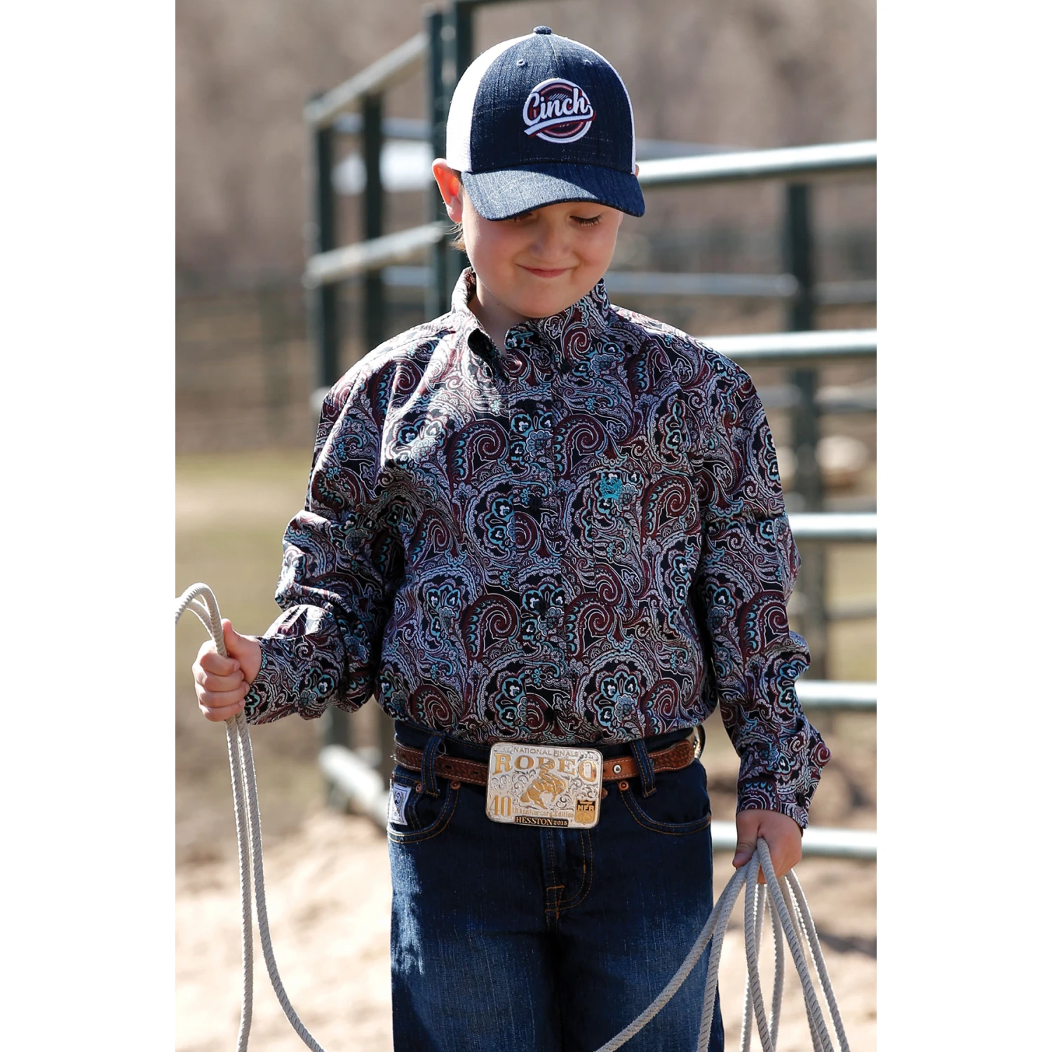 Cinch® Children's Paisley Print Navy Button Down Shirt MTW7060276 3 Cinch® Children's Paisley Print Navy Button Down Shirt MTW7060276