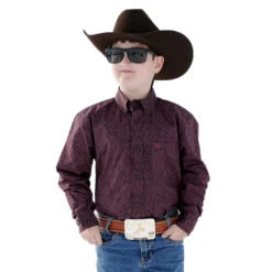 Cinch® Youth Boy's Dark Purple Geometric Button Down Shirt MTW7060299