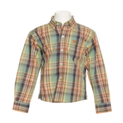 Cinch® Toddler Boy's Orange & Green Plaid Button Down Shirt MTW7062296