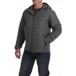 Cinch Men's Mid-Weight Heather Grey Down Hooded Jacket MWJ1507001 -RodeoGearShop MWJ1507001 2