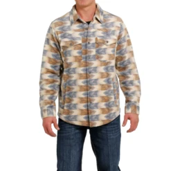 Cinch® Men's Aztec Print Cream Fleece Shirt Jacket MWJ1580002 -RodeoGearShop MWJ1580002a