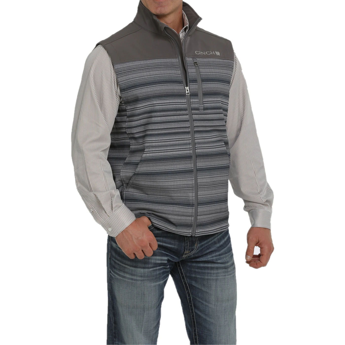 Cinch® Men's Grey Striped Bonded Vest MWV1563002 4 Cinch® Men's Grey Striped Bonded Vest MWV1563002 - Image 2