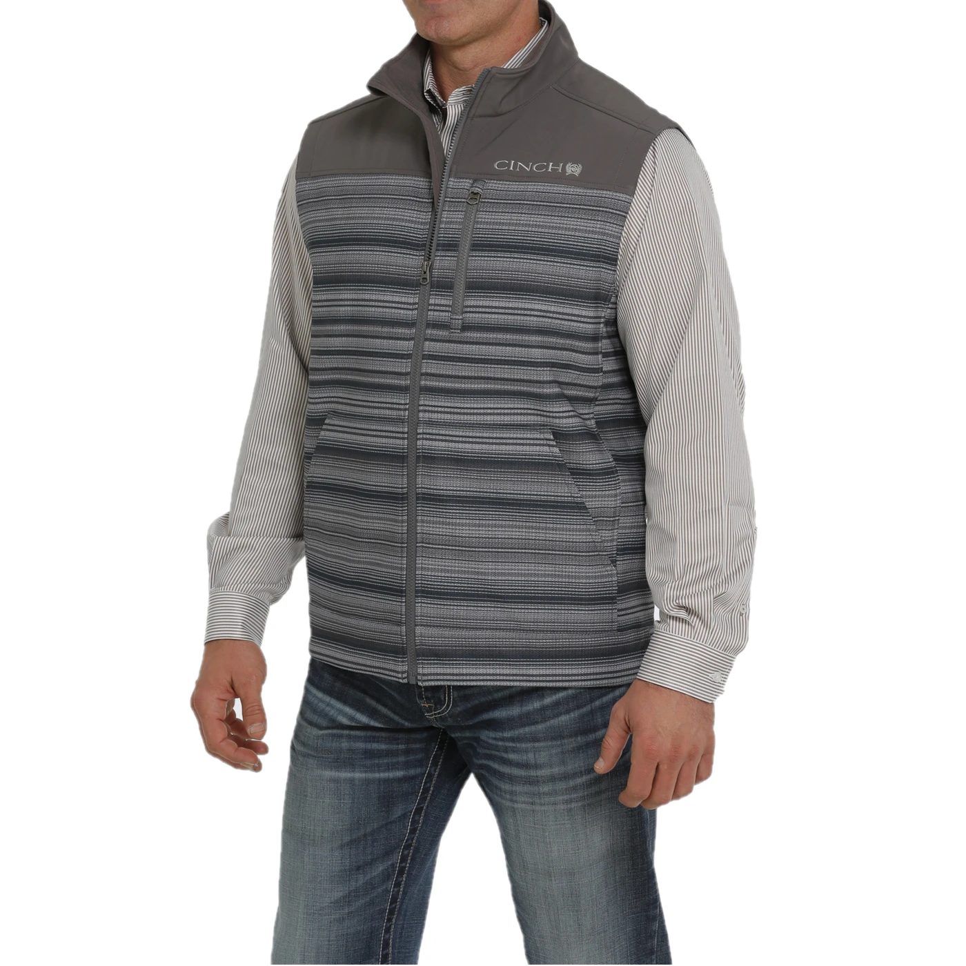Cinch® Men's Grey Striped Bonded Vest MWV1563002 3 Cinch® Men's Grey Striped Bonded Vest MWV1563002