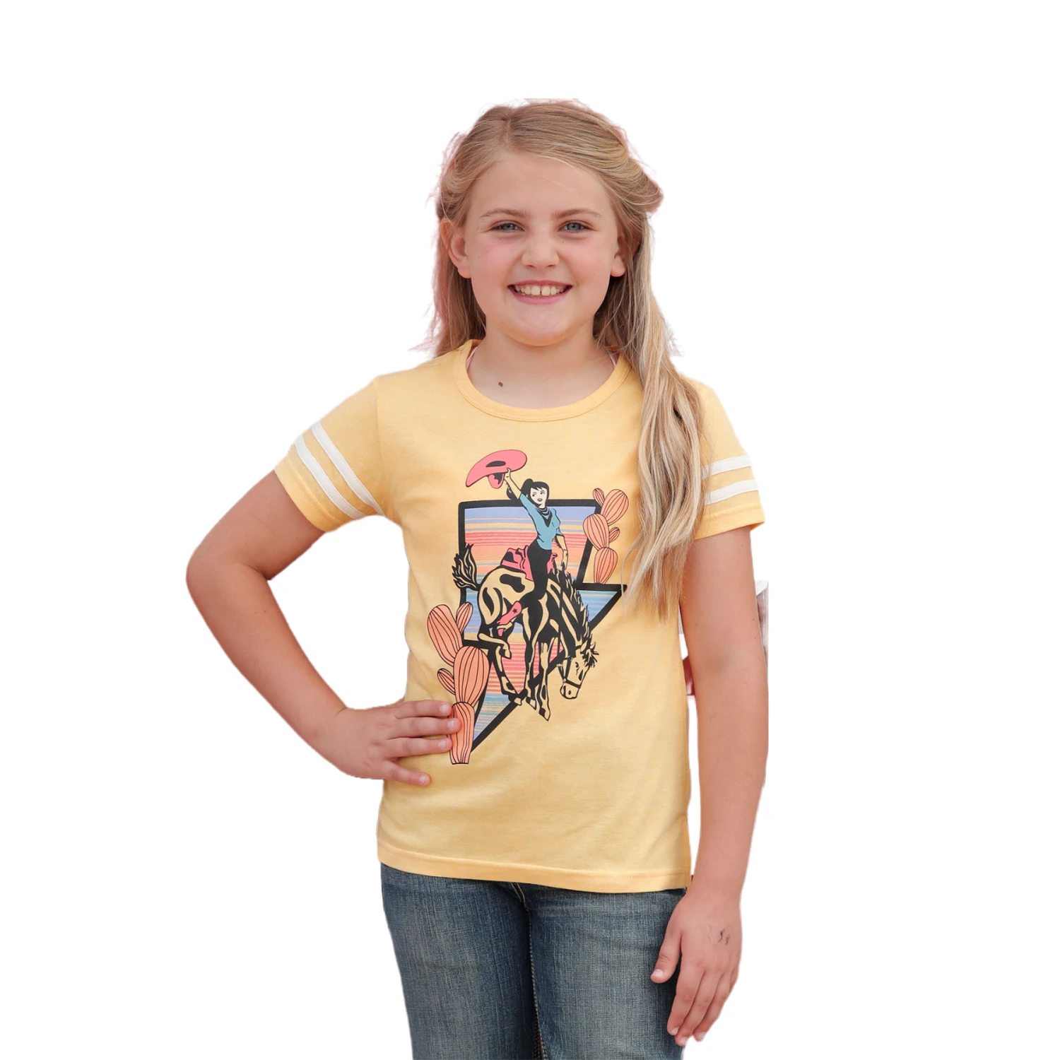 Cinch Youth Girl's Yellow Bucking Horse T-Shirt CTK8370003 2 Cinch Youth Girl's Yellow Bucking Horse T-Shirt CTK8370003