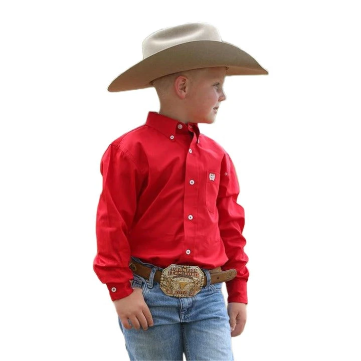 Cinch Children's Solid Twill Red Button-Down Shirt MTW7060029 3 Cinch Children's Solid Twill Red Button-Down Shirt MTW7060029
