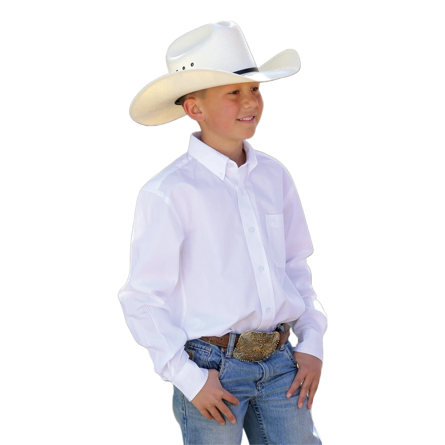 Cinch Children's Solid Twill White Button-Down Shirt MTW7060031 3 Cinch Children's Solid Twill White Button-Down Shirt MTW7060031