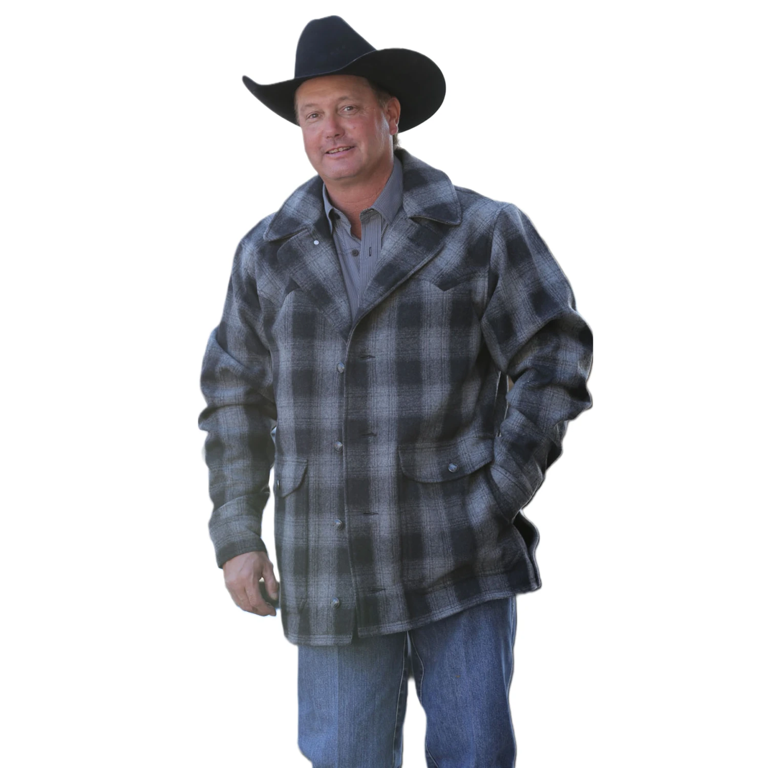 Cinch® Men's Black Plaid Wool Button Down Coat DWJ2008001 3 Cinch® Men's Black Plaid Wool Button Down Coat DWJ2008001