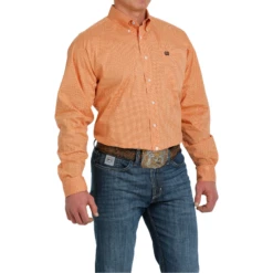 Cinch® Men's Orange Geometric Print Button Down Shirt MTW1105522