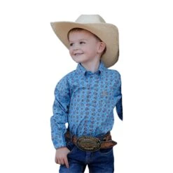 Cinch® Boy's Blue Geometric Button Down Shirt MTW7061308