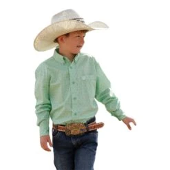 Cinch® Youth Boy's Green Diamond Print Button Down Shirt MTW7060310