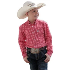 Cinch® Youth Boy's Geometric Red Button Down Shirt MTW7060313