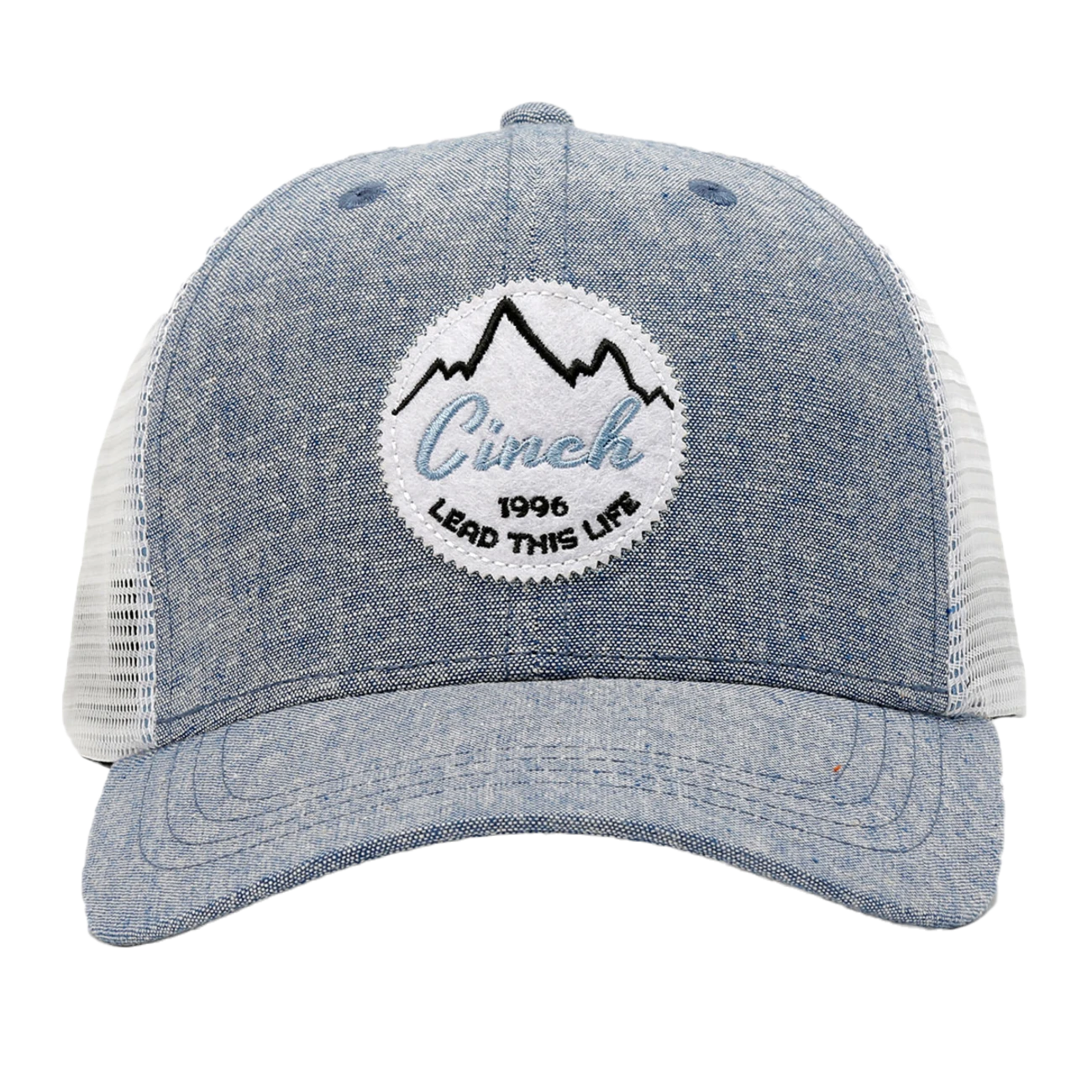 Cinch® Men's Logo Light Washed Blue & White Trucker Cap MCC0511008 3 Cinch® Men's Logo Light Washed Blue & White Trucker Cap MCC0511008