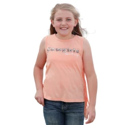 Cinch Youth Girl's Heather Orange Fringe Tank Top CTK3970004