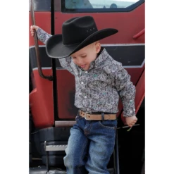 Cinch Toddler Boy's Grey Paisley Print Button Down Shirt MTW7061317