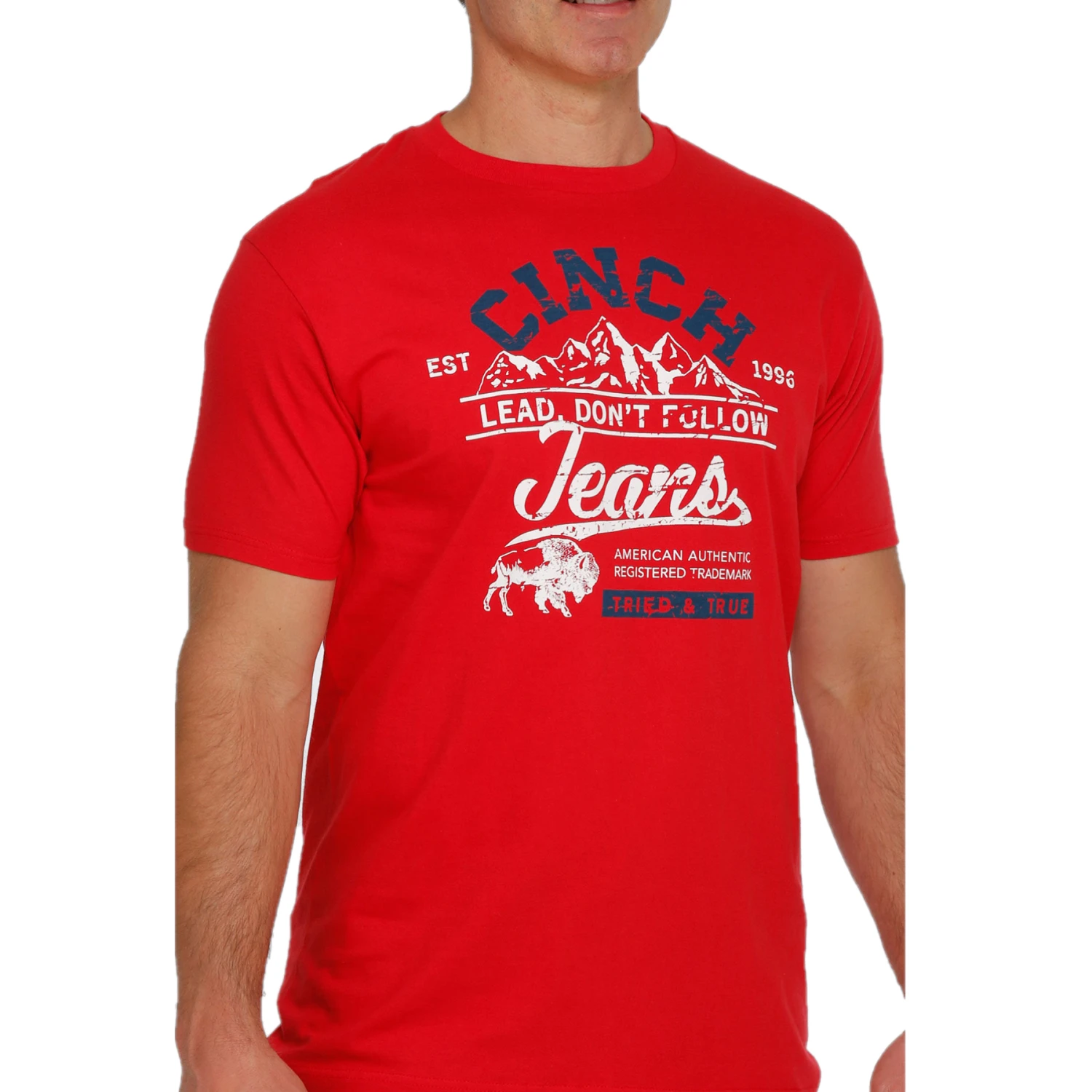 Cinch® Men's "Lead Don't Follow" Logo Red Graphic T-Shirt MTT1690488 3 Cinch® Men's "Lead Don't Follow" Logo Red Graphic T-Shirt MTT1690488